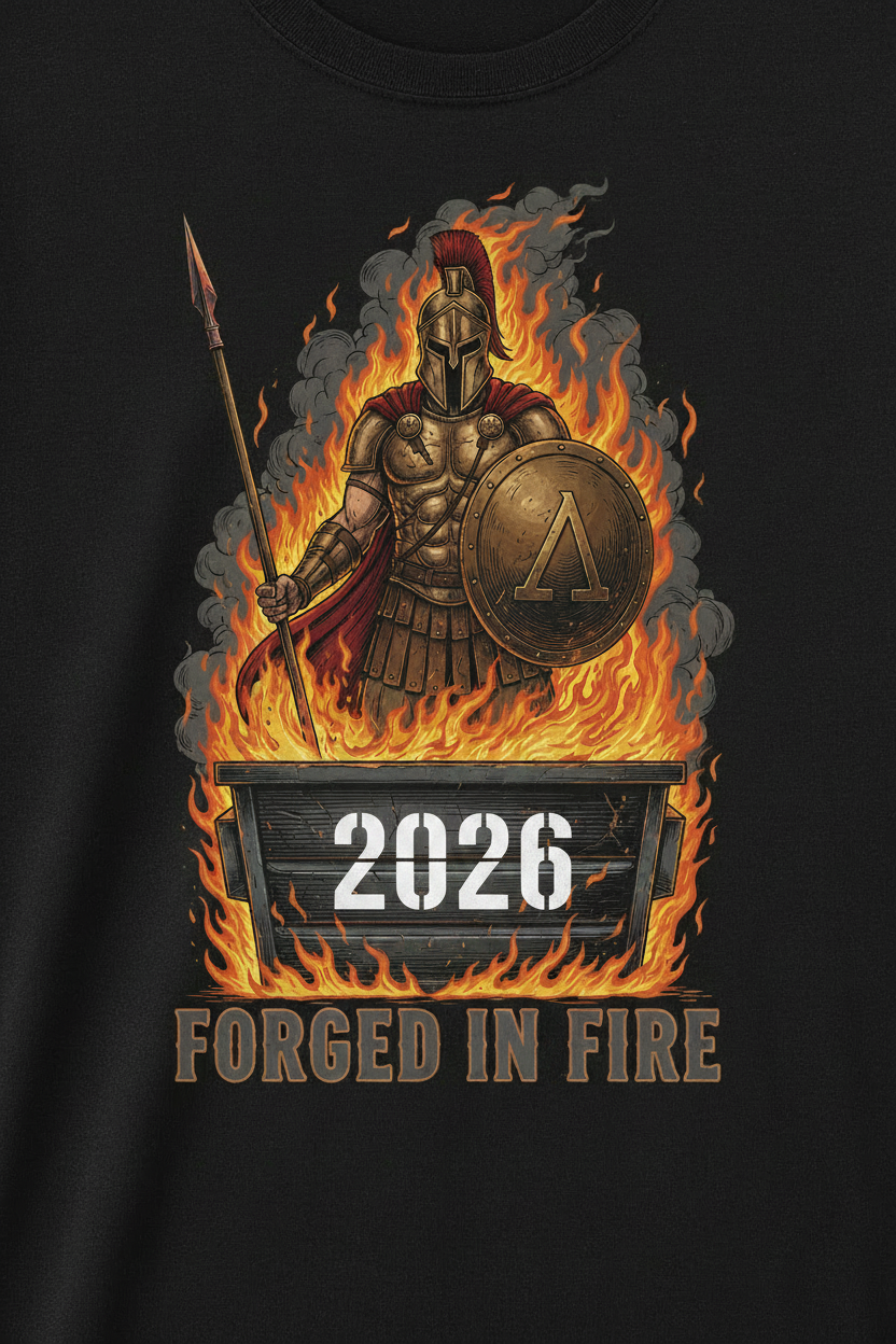 Spartan Warrior 2026 Dumpster Fire Forged in Fire T-Shirt