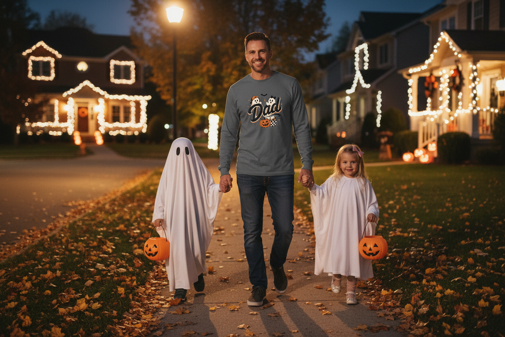 Dad of Boy and Girl Ghost lifestyle Halloween photo